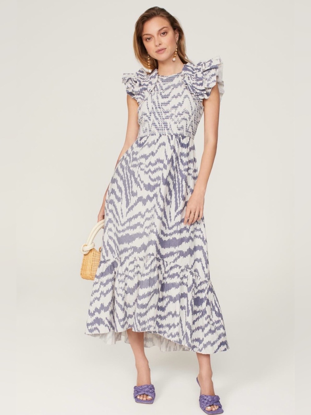 SAYLOR~Lavender & White Zebra-Print Ruffle Sleeve Pilar Maxi Dress~Sz Small~$385